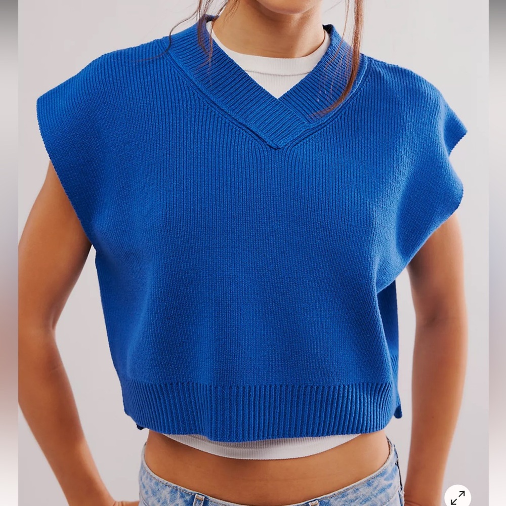 Free People Royal Blue V-Neck Cropped Sweater Vest
